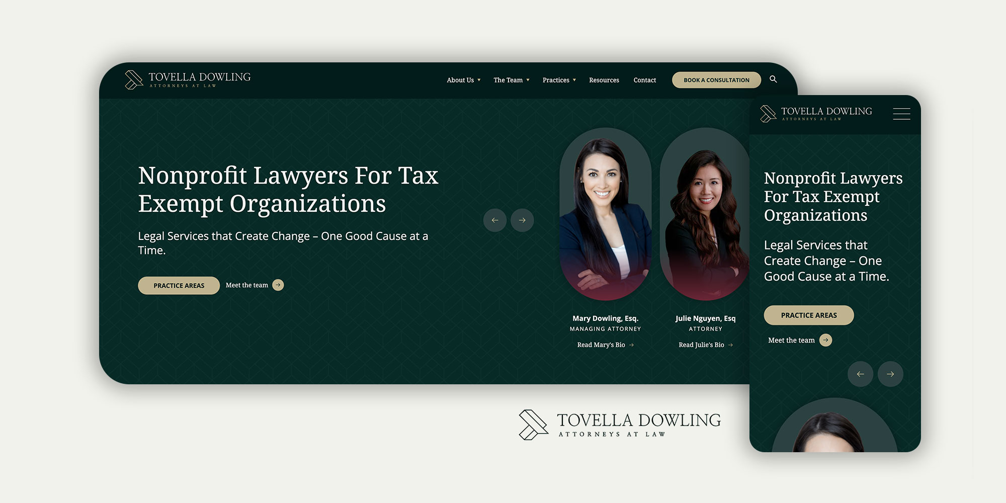 Tovella Dowling website mockup